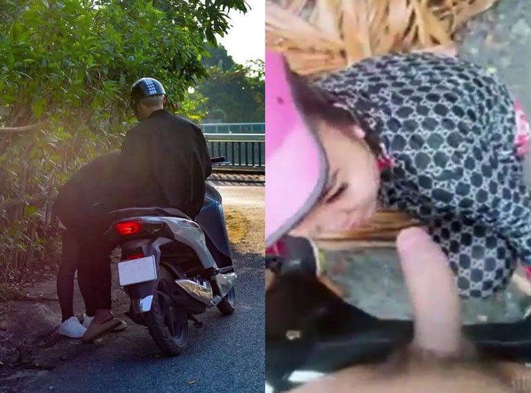 Gạ Em Học Sinh Bú Cặc Cạnh Xe Máy Ngoài Trời